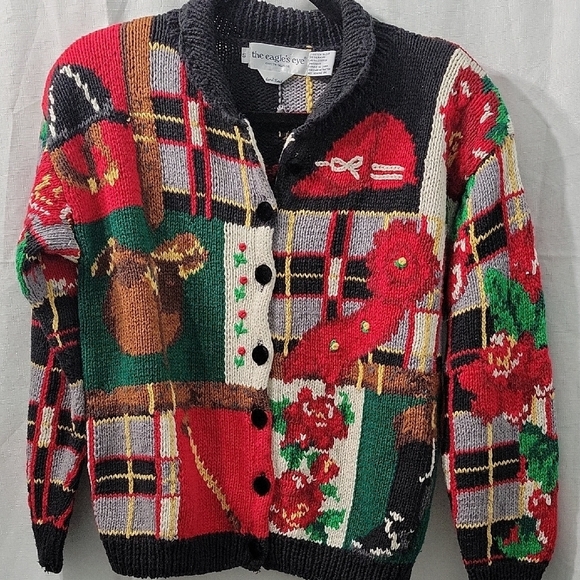 Vintage 1991 The Eagles Eye  Chrismas Ecuestrian  Knit Cardigan Sweater Size S - Picture 6 of 8